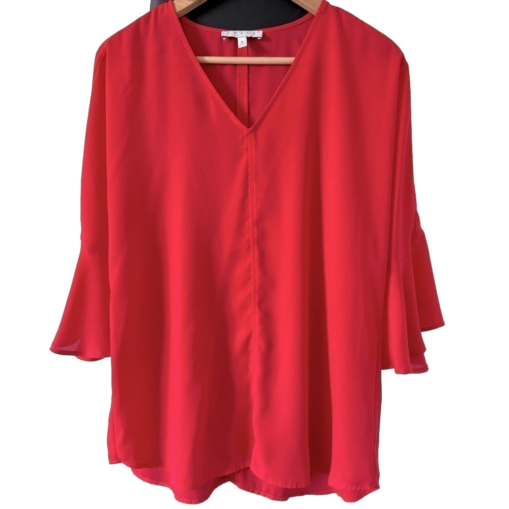 Chaus New York‎ Women’s Red Bell Sleeve Blouse Size Medium